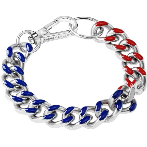 Calvin Klein Jeans Armkette Silber Blau Rot  M